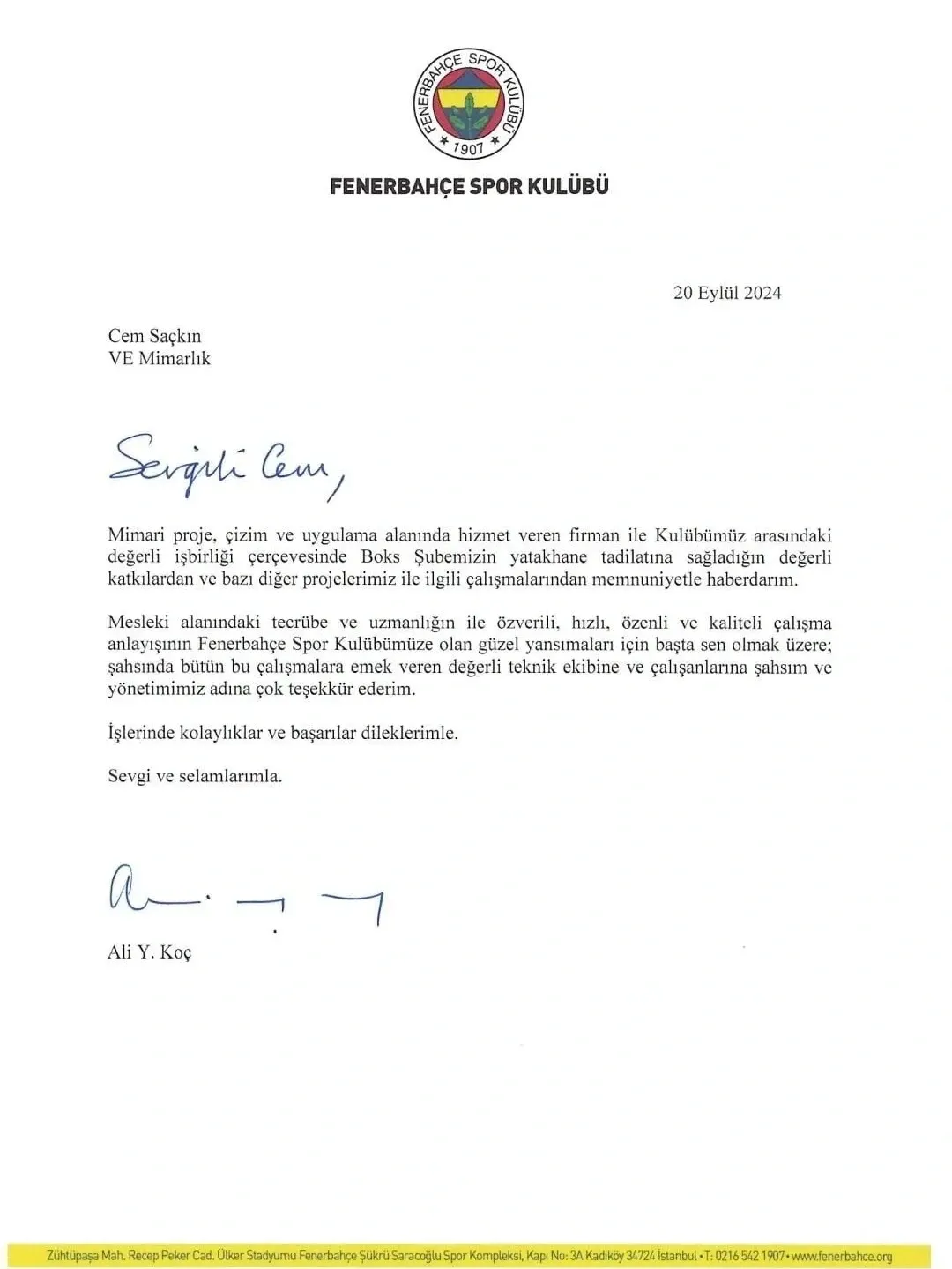Ali Koç Mektubu